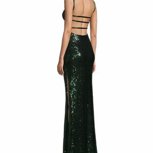 Darling Dark Green Sequin Backless Strappy Gown (Dillard’s)